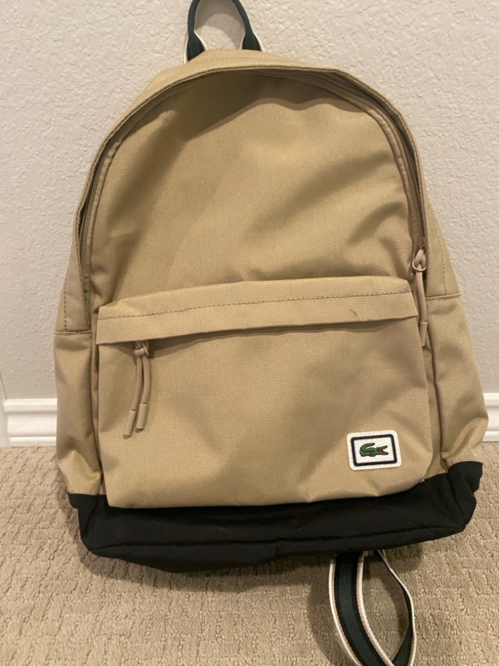 NWT Lacoste Two-Tone Khaki and Black Canvas Backpack